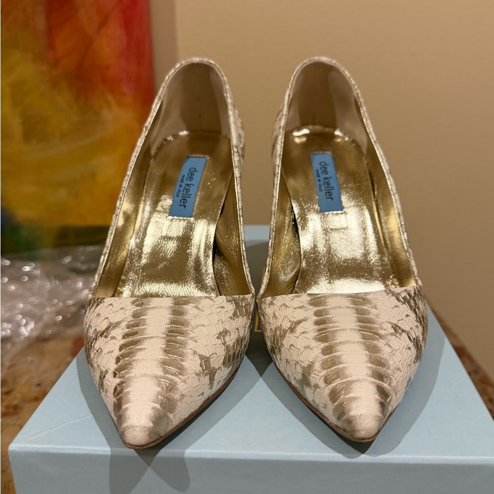 Dee Keller White and Gold Snake Women's Heels